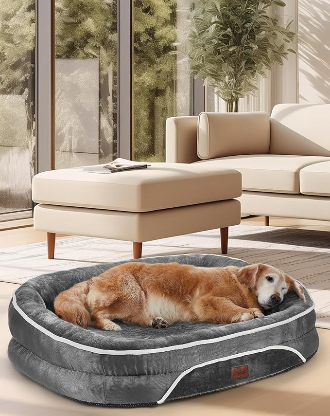 Orthopedic Dog Bed with Four Sided Bolster Cushion and Non-Slip Bottom