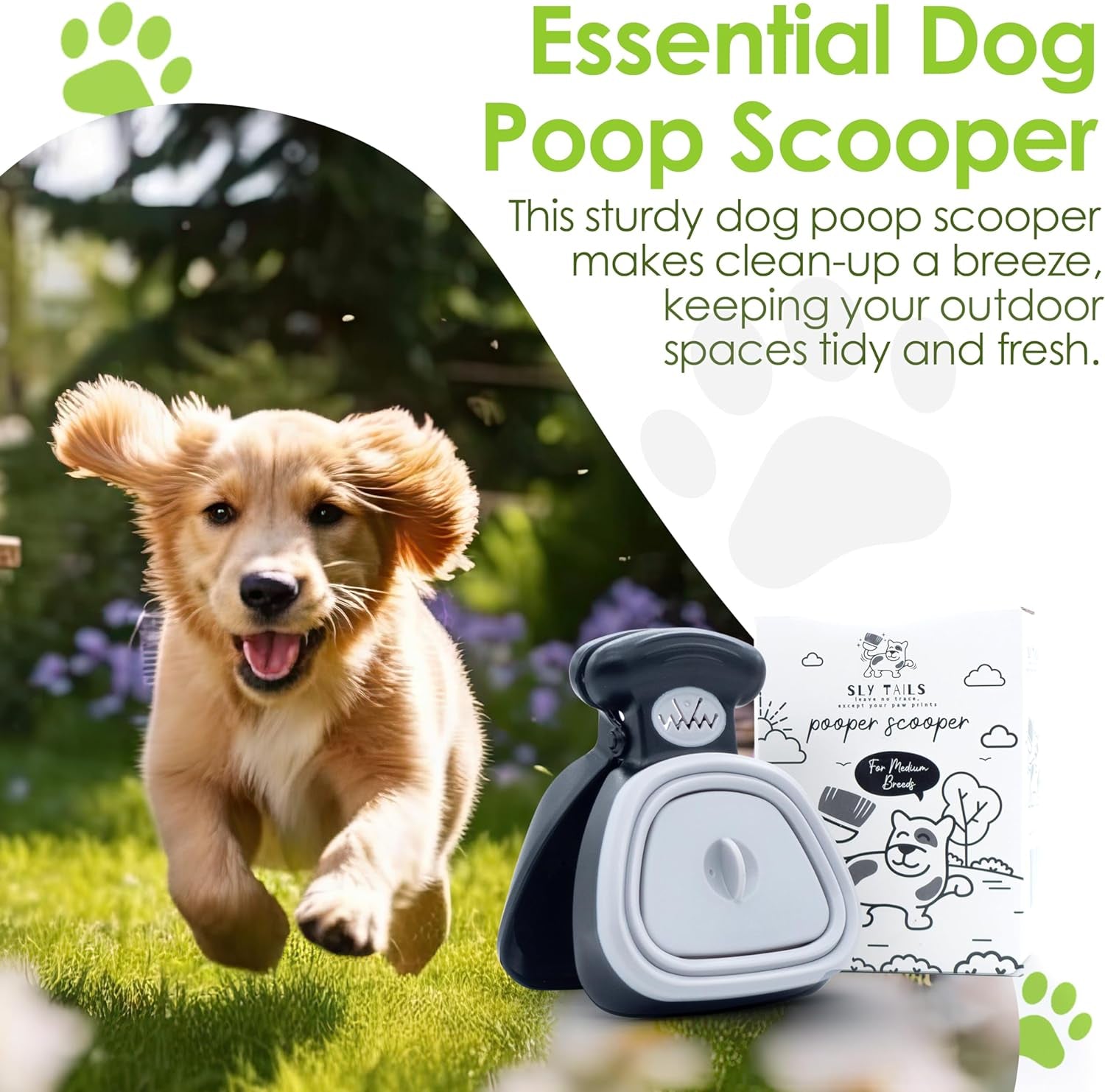 Poop Scooper for Dogs with Bags and Leash Clip Included