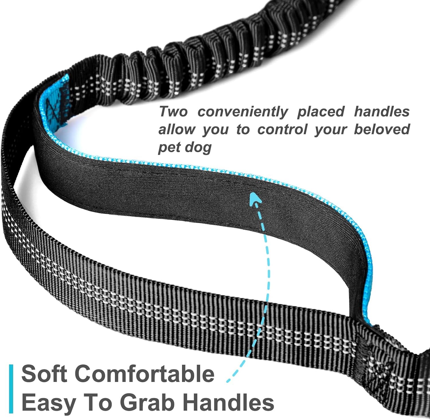 Hands Free Adjustable Waist Dog Leash with Reflective Stitches, Fits 26"- 47" Waist, 