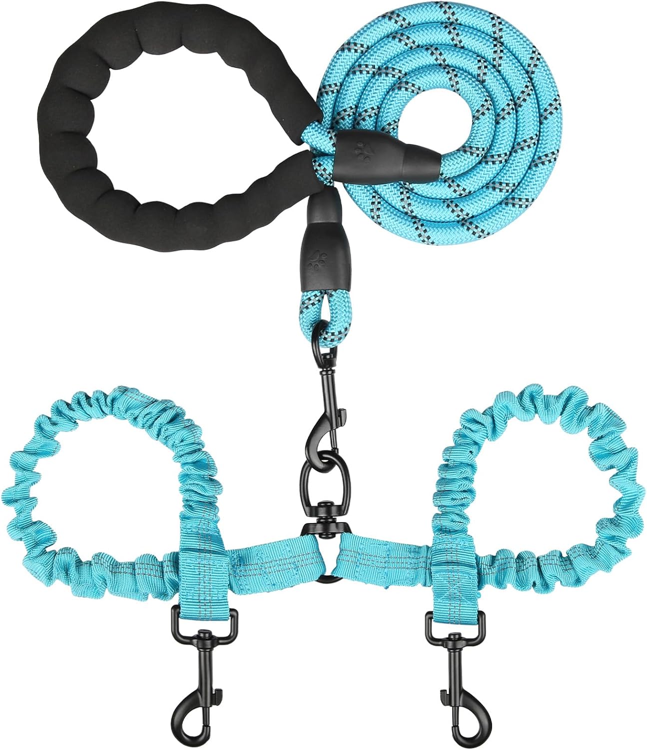 Tangle-Free Double Dog Leash with 360° Swivel | Shock-Absorbing Reflective Bungee Leash